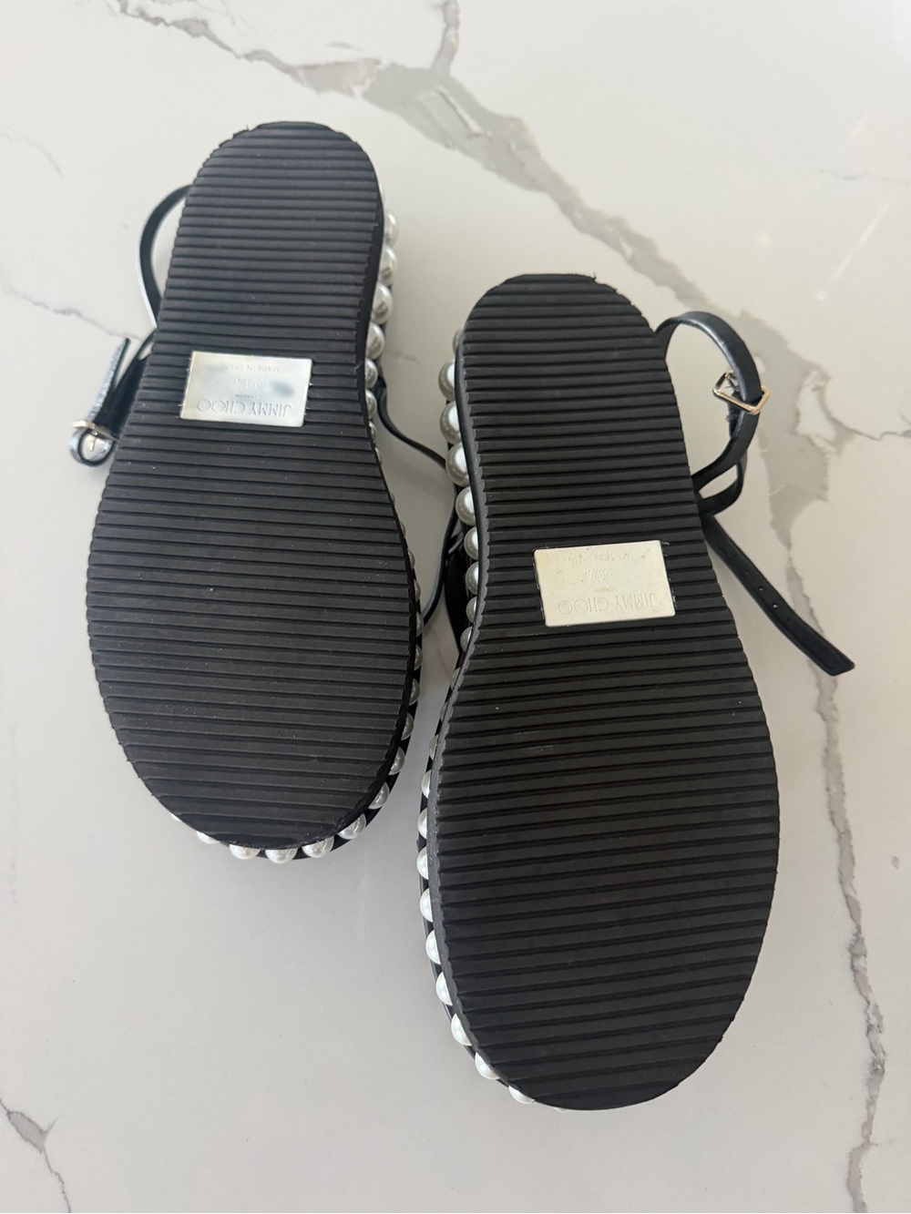 Jimmy Choo Black Pearl-Trim Platform Sandals - Picture 4 of 4